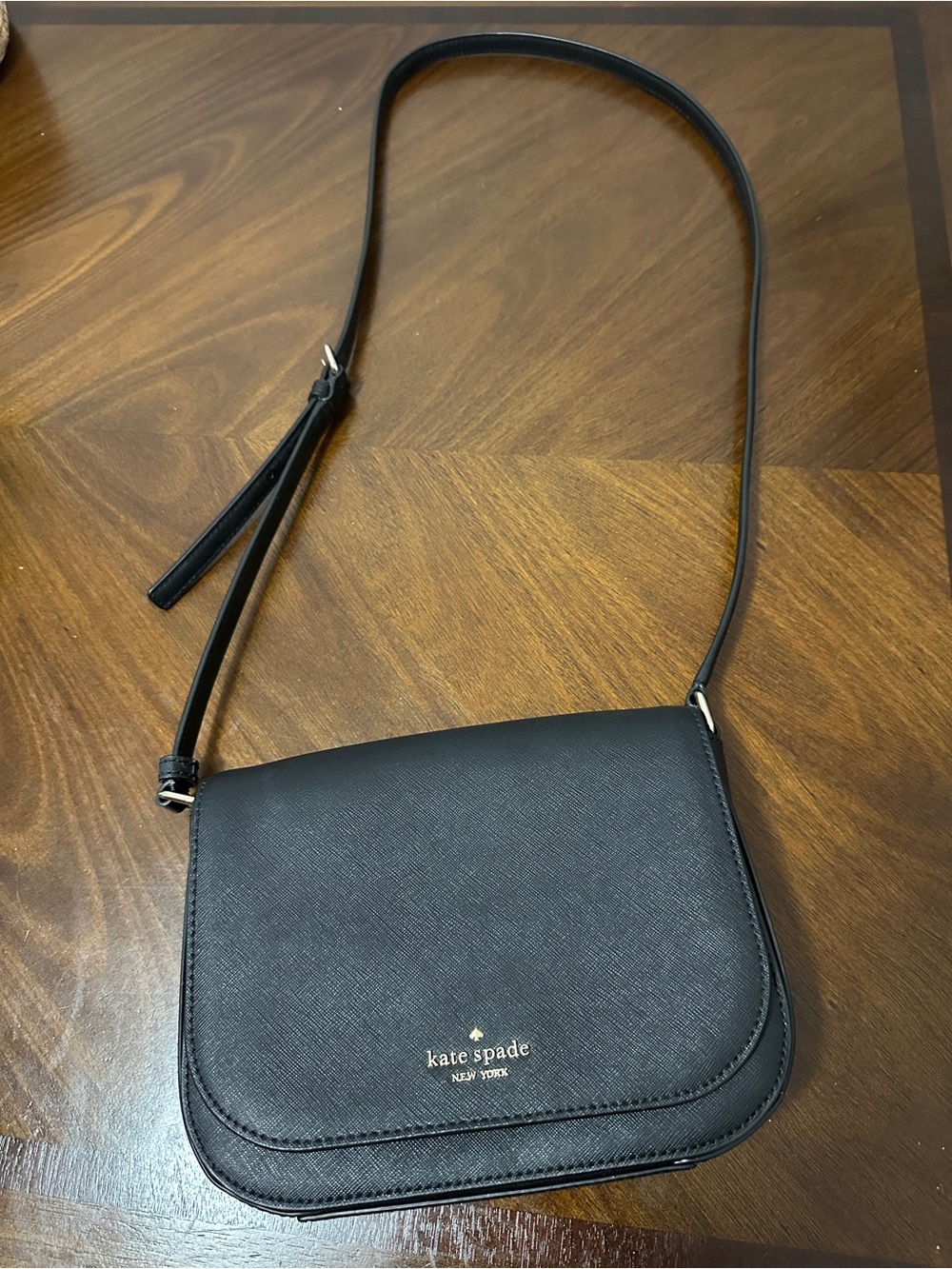 Kate Spade Black Saffiano Crossbody Saddle Bag, New Without Tags